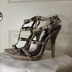 Wild Diva Snakeskin Heels with Gold Studs